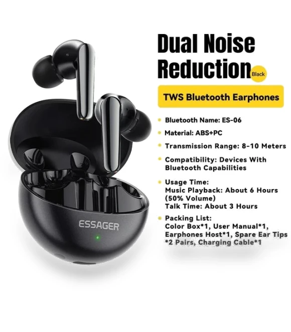 Wireless Earbuds with Dual Noise Cancellation — In-Ear Headphones, ESSAGER