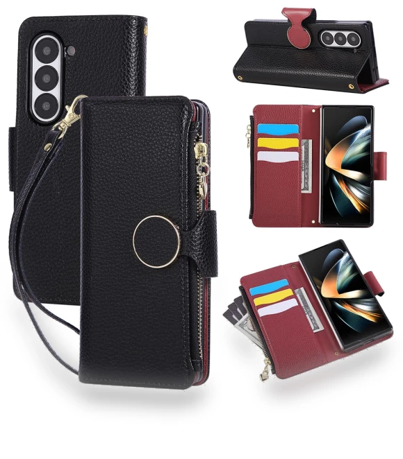 Zipper Wallet Leather Phone Cover with Wrist Strap — Flip Cases, Smartwatch 2025