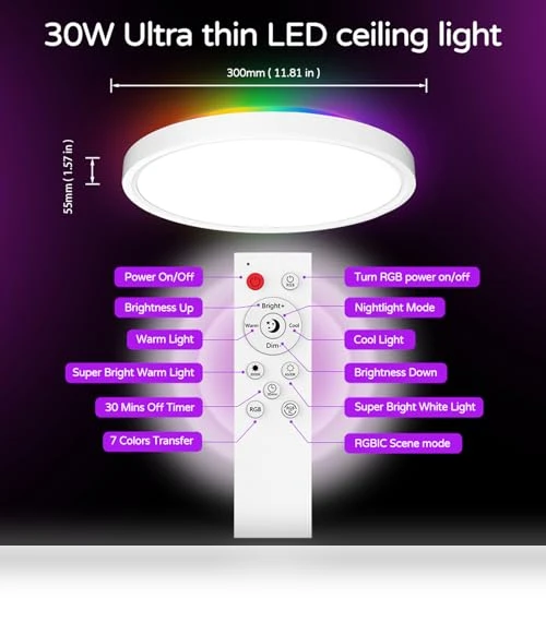 Smart Ceiling Light with Remote — Overhead Lighting, KYFGDLA