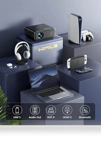 Smart Home Projector with WiFi 6 and Bluetooth 5.2 — Home Theater Projectors, WiMiUS