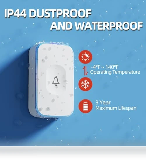 Wireless Doorbell with Flashing Light — Push Buttons, JSIEEM