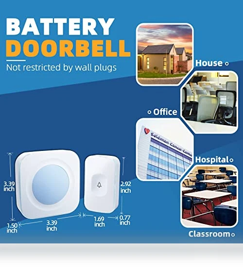 Wireless Doorbell with Flashing Light — Push Buttons, JSIEEM