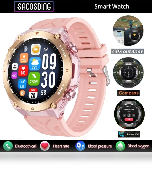 GPS Track Smart Watch with Compass, Altitude, Pressure, Sport Fitness, Bluetooth Talk — Smartwatches, SACOSDING