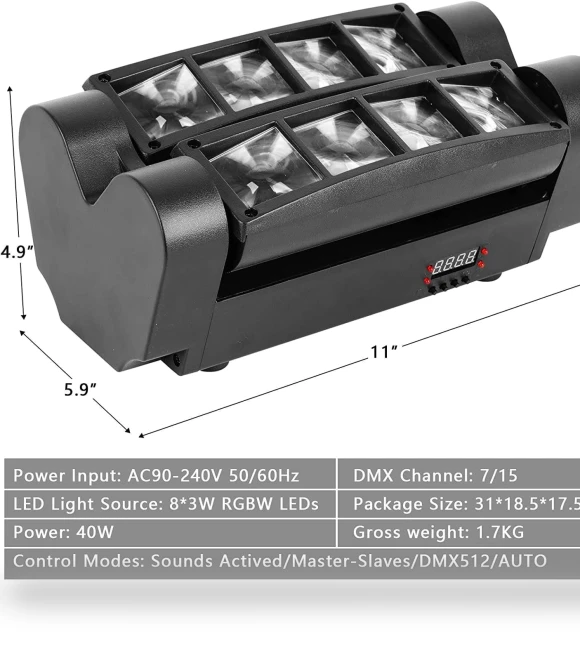 Mini RGBW LED Moving Head Lights — Black Light, Smart Mouse
