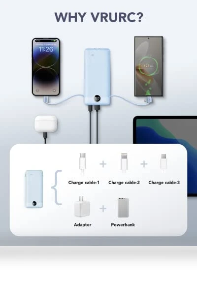 Portable Charger Built-in Cables and AC Wall Plug — Battery Charger Cases, VRURC