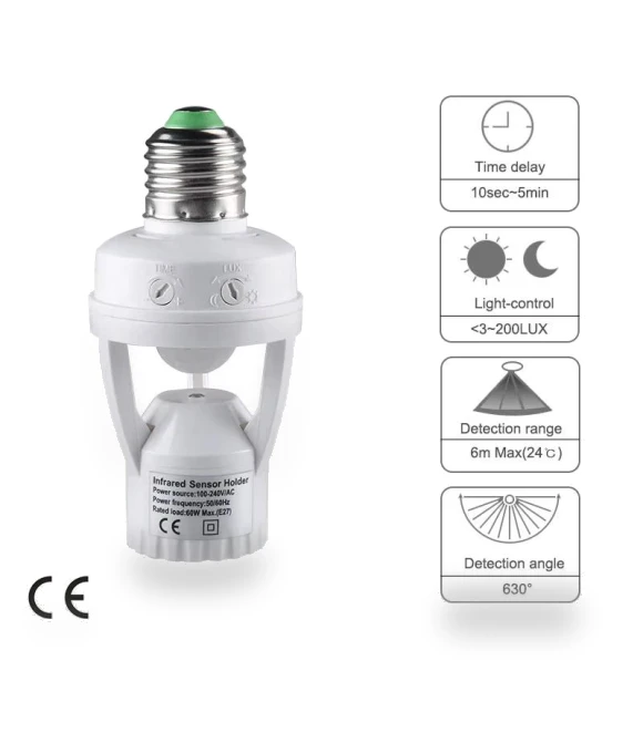 E27 Motion Sensor Lamp Socket Adapter — Light Sockets, SaiMili Light