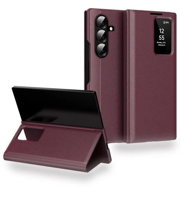 Leather Phone Cover with Card Holder and Smart View Window — Phone Accessories, Smartwatch 2025