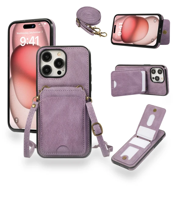 Leather+TPU Phone Cover with Card Holder and Kickstand — Phone Accessories, Smartwatch 2025