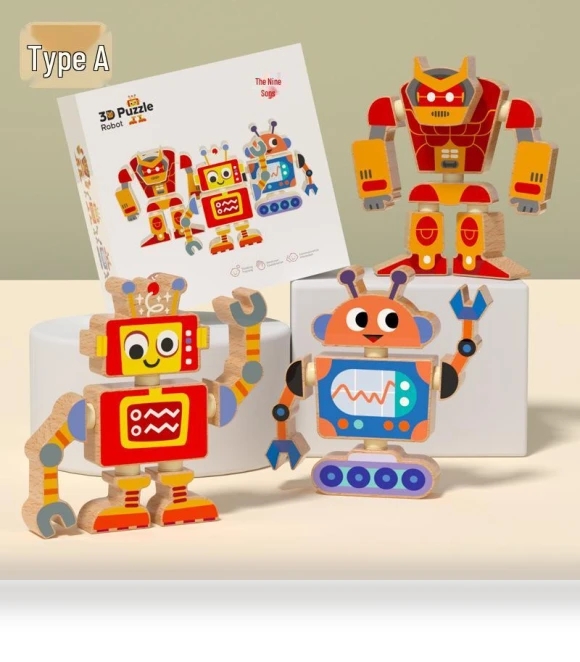 DIY Wooden Robot Building Kit — Educational, Super Go
