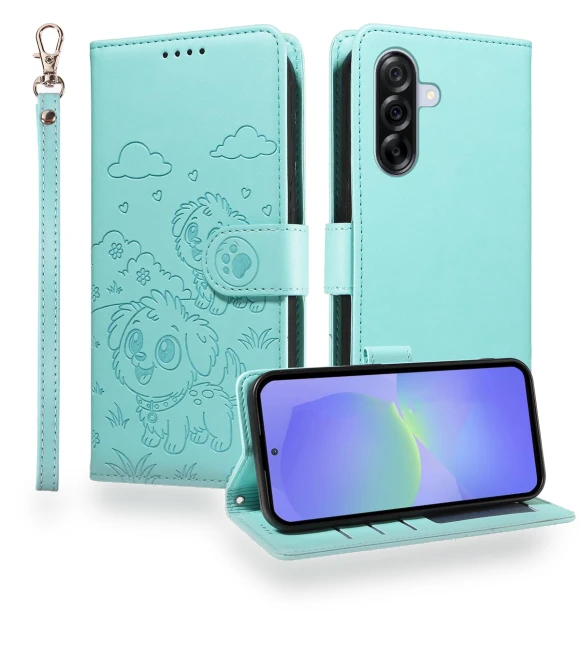 RFID Blocking Imprinted Dog Pattern PU Leather Phone Cover with Wrist Strap — Protective Covers, Smartwatch 2025