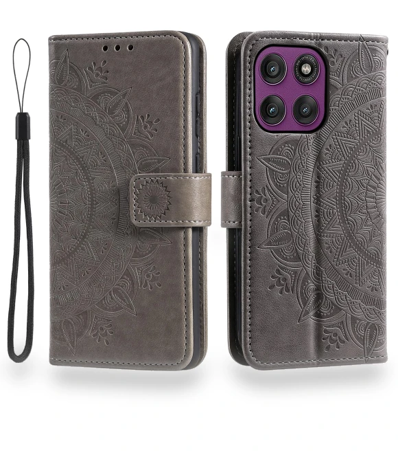 Stand Case Imprinted Totem PU Leather Wallet Phone Cover with Wrist Strap — Phone Accessories, Smartwatch 2025