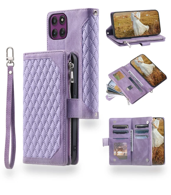Wallet Case Rhombus Stitching Line PU Leather Phone Cover with Wrist Strap — Flip Cases, Smartwatch 2025