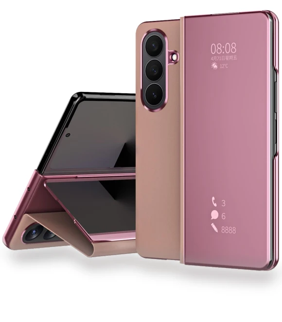 Electroplating View Window Stand Leather Phone Cover — Phone Accessories, Smartwatch 2025