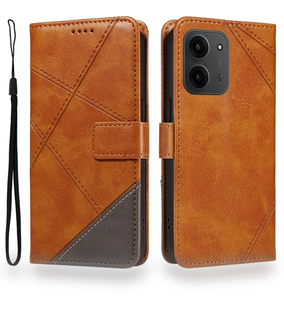 Leather Case Geometric Line Design Wallet Phone Cover with Wrist Strap — Phone Accessories, Smartwatch 2025