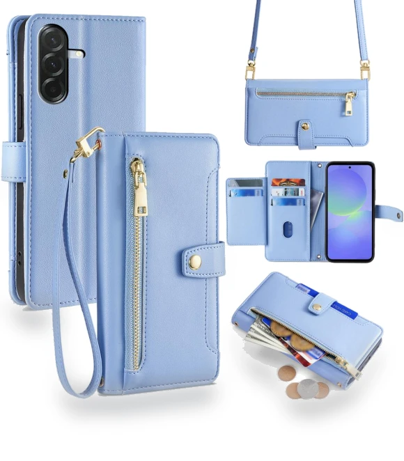 Leather Case Zipper Pocket Wallet Phone Cover with 2 Straps — Phone Accessories, Smartwatch 2025