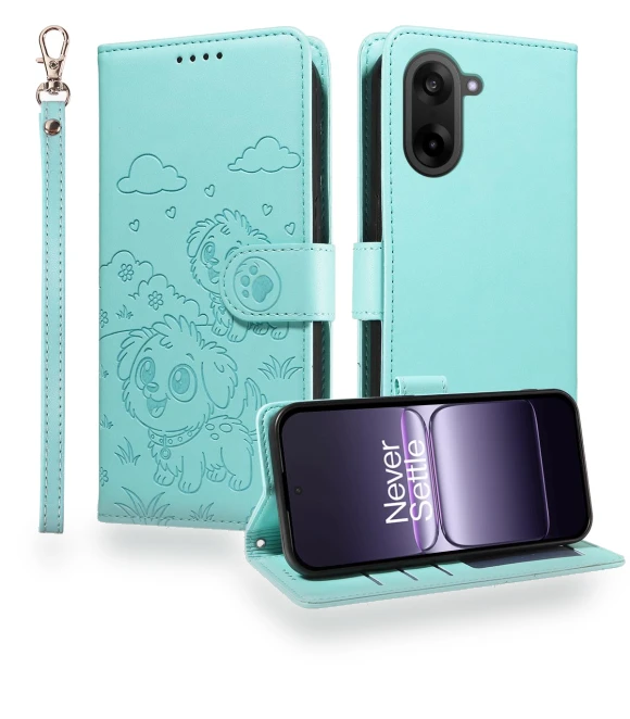 RFID Blocking Imprinted Dog Pattern PU Leather Phone Cover with Wrist Strap — Protective Cases, Smartwatch 2025