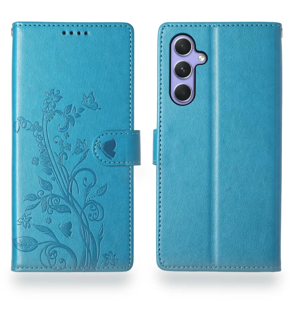Wallet Case Butterfly Floral Imprint PU Leather Phone Cover with Wrist Strap — Phone Accessories, Smartwatch 2025