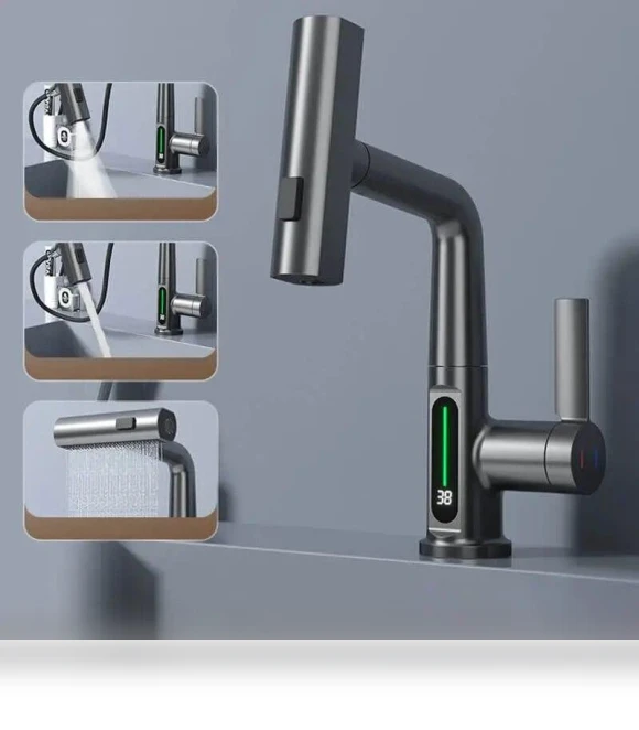 Digital Display Pull-out Lift Mixer Tap — Sink Faucets & Parts, SUN LL