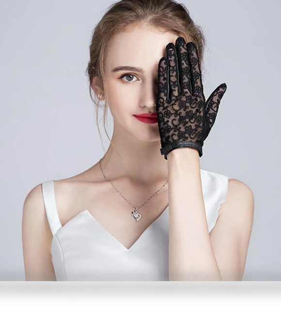 Elegant Lace Touchscreen Leather Gloves — Event-Ready Gloves, Bsell
