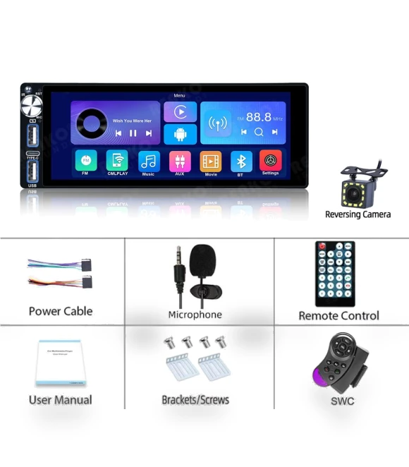 Universal 6.9-inch Car Radio with Carplay — Stereo Receivers, Reakosound