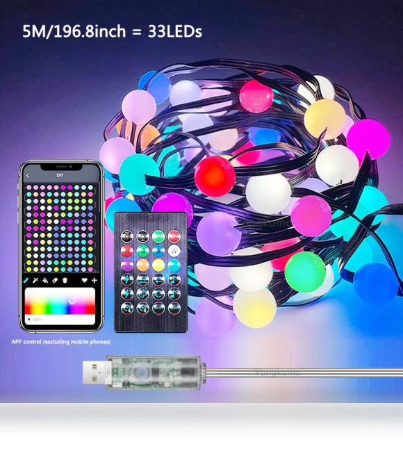 Bluetooth RGBIC Round Ball Music Controller — Outdoor Light Projectors, Yongkomo