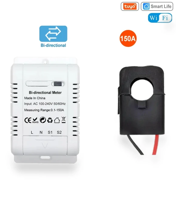 Smart Bi Directional WiFi Energy Meter with 150A Clamp Current Sensor — Energy Measurement Tools, White Dream
