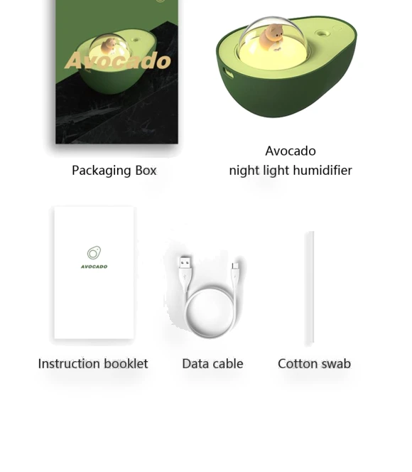 Avocado Night Light with USB Rechargeable Humidifier — Air Moisturizers, Essager Electronic