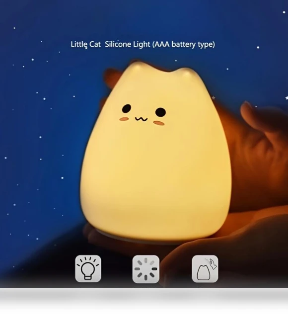 Touch-sensitive silicone night light in the shape of a cat — Night Lights, Great3C