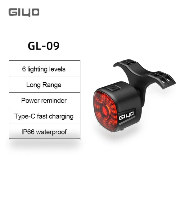 USB Rechargeable Bicycle Rear Light with Smart Brake Sensor — Bike Headlights, GIYO