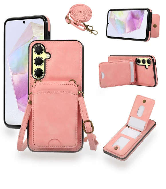 Card Holder Kickstand Leather+TPU Phone Cover with Shoulder Strap — Phone Accessories, Smartwatch 2025