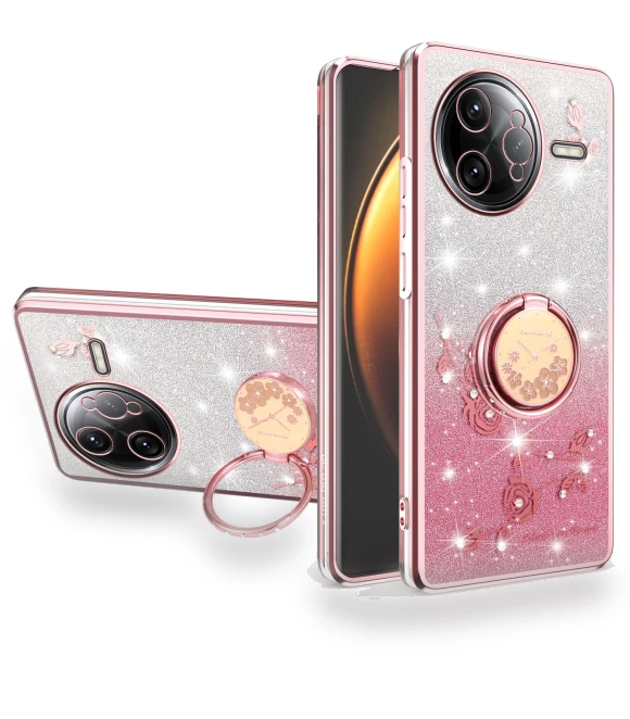 Case Ring Kickstand TPU Flowers Phone Cover Gradient Glitter Pink — Phone Accessories, KADEM