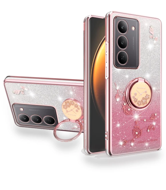 Case Ring Kickstand TPU Flowers Phone Cover Gradient Glitter Pink — Phone Accessories, KADEM