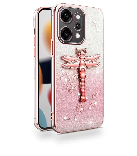 Dragonfly Kickstand TPU Flowers Glitter Phone Cover — Phone Accessories, KADEM