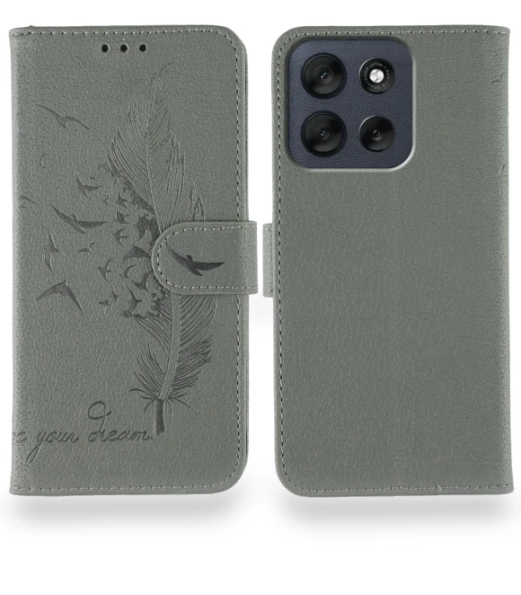 Feather Imprint PU Leather Wallet Phone Cover — Flip Cases, Smartwatch 2025