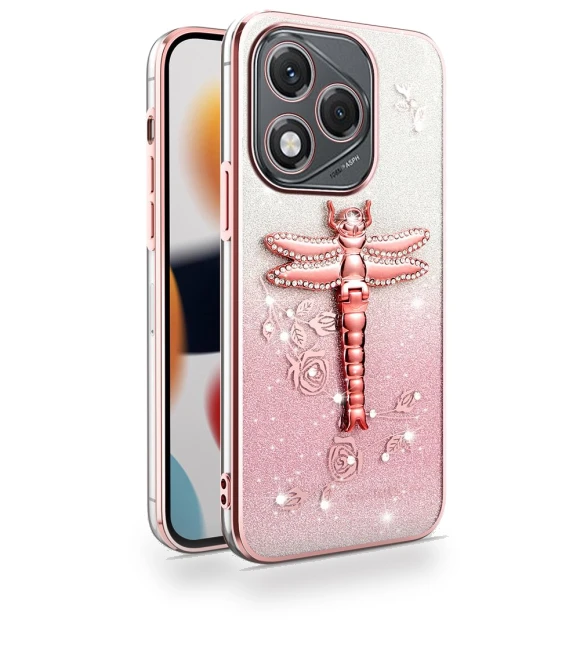For Honor 400 Lite 5G Case Dragonfly Kickstand TPU Flowers Glitter Phone Cover — Phone Accessories, KADEM