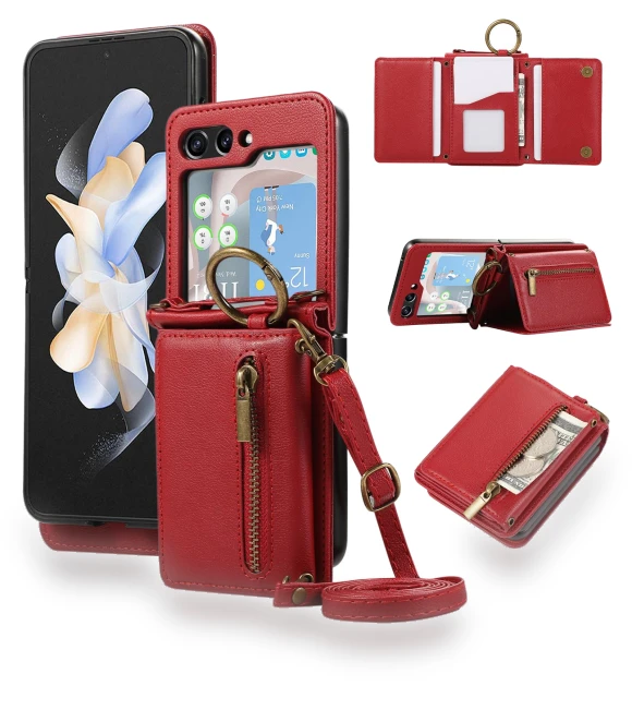 Leather Back Cover Zipper Wallet Kickstand Phone Case with Shoulder Strap — Flip Cases, Smartwatch 2025