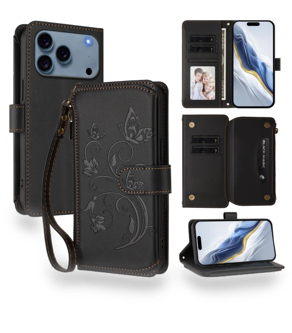 Leather Case for iPhone 17 Pro Max with Butterfly Floral Embossing — Phone Accessories, Smartwatch 2025