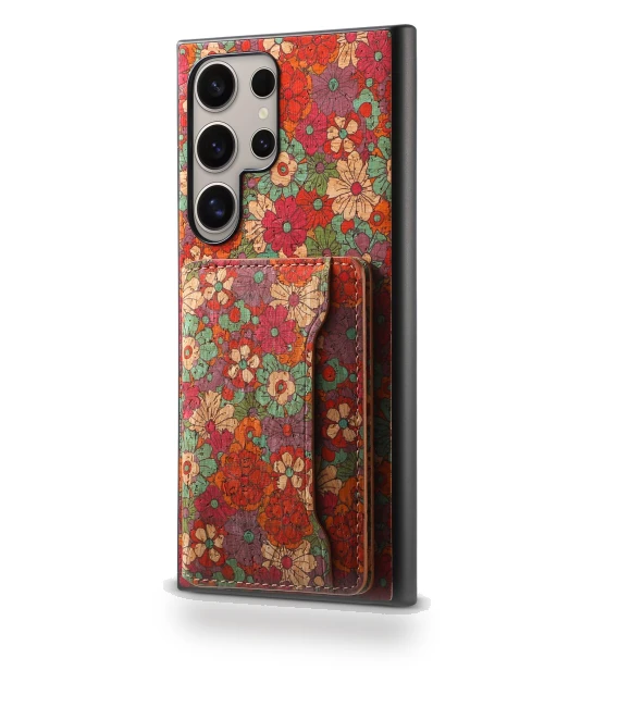Leather+PC+TPU Case with Flower Print, Card Holder, Stand — Phone Accessories, Smartwatch 2025