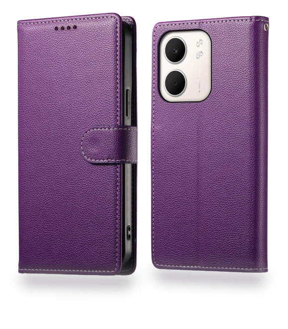 Magnetic Snap Litchi Texture Leather Wallet Phone Cover with Wrist Strap — Flip Cases, Smartwatch 2025