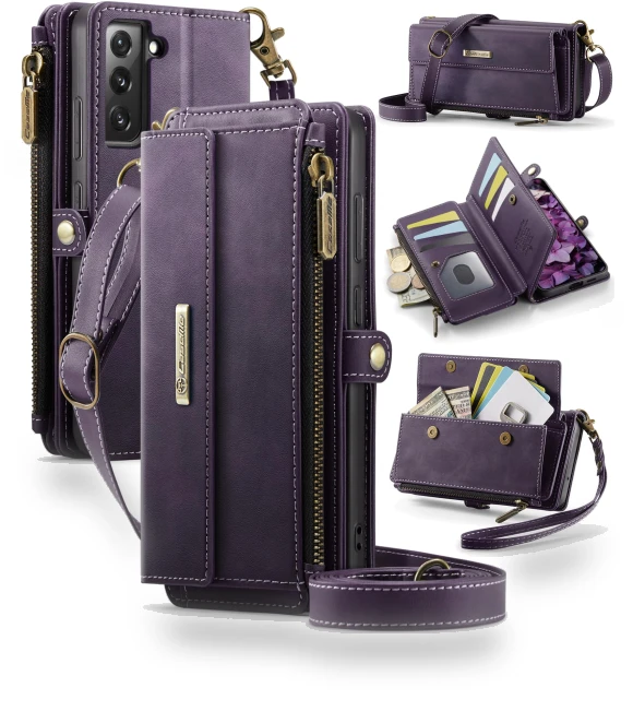 RFID Blocking Zipper Wallet Stand Leather Cover with Strap — Flip Cases, Smartwatch 2025