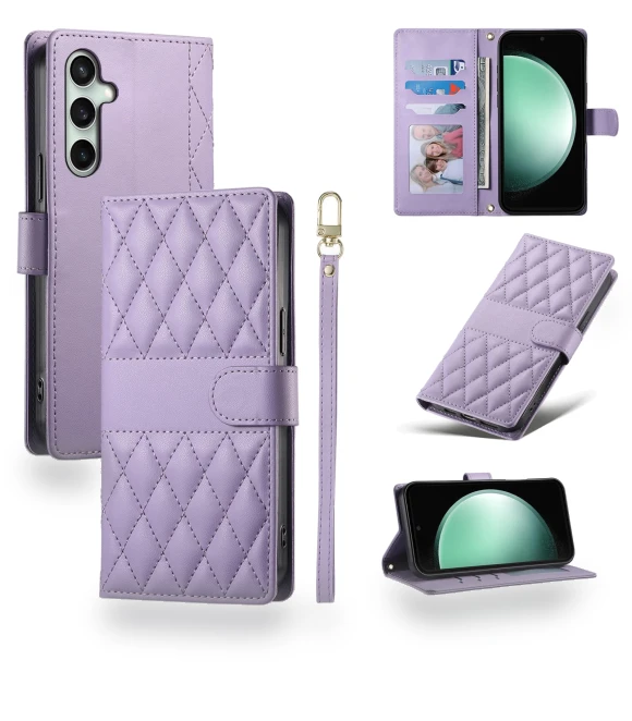 Rhombus Stitching Wallet Stand Leather Phone Cover — Phone Accessories, Smartwatch 2025