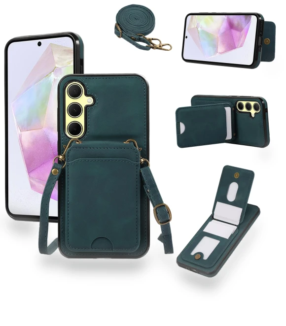 Card Holder Kickstand Leather+TPU Phone Cover with Shoulder Strap — Bumpers, Smartwatch 2025