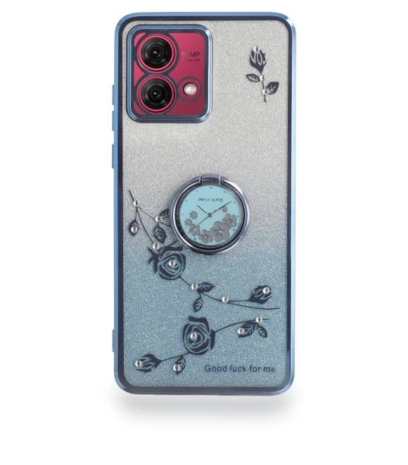 Case Ring Kickstand TPU Flowers Phone Cover Gradient Glitter Blue — Phone Accessories, KADEM