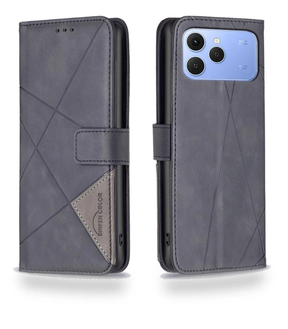 Geometric Embossed Leather Wallet Case with Stand — Flip Cases, Smartwatch 2025