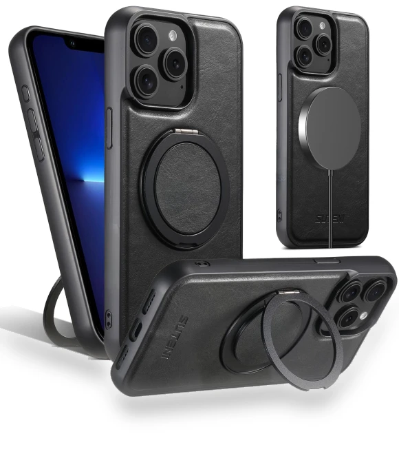 Leather Phone Back Cover with Rotating Kickstand — Phone Accessories, SUTENI