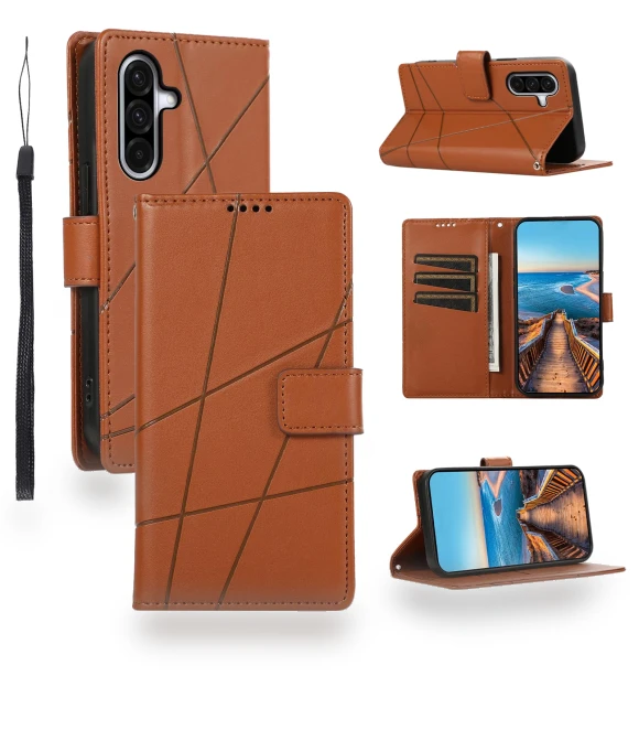 Line Imprint Leather Wallet Cover with Wrist Strap — Phone Accessories, Smartwatch 2025