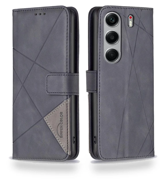 Phone Cases Wallet Stand Geometry Imprinted Leather Cover — Phone Accessories, BINFEN COLOR