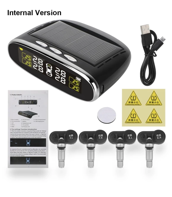 Temperature Alert LCD Display Solar Power TPMS Car Tire Pressure Alarm Monitor System — TPMS Sensor Replacements, Home Furnishing Department Mall