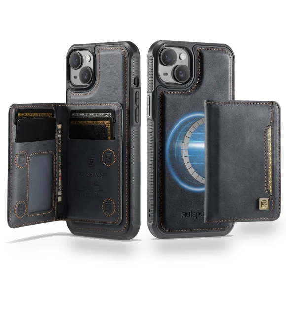 Vintage Leather Back Cover with Magnetic Detachable Card Bag — Flip Cases, Smartwatch 2025