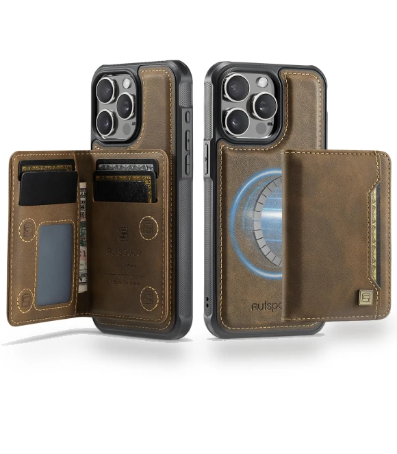 Vintage Leather Back Cover with Magnetic Detachable Card Bag — Flip Cases, Smartwatch 2025